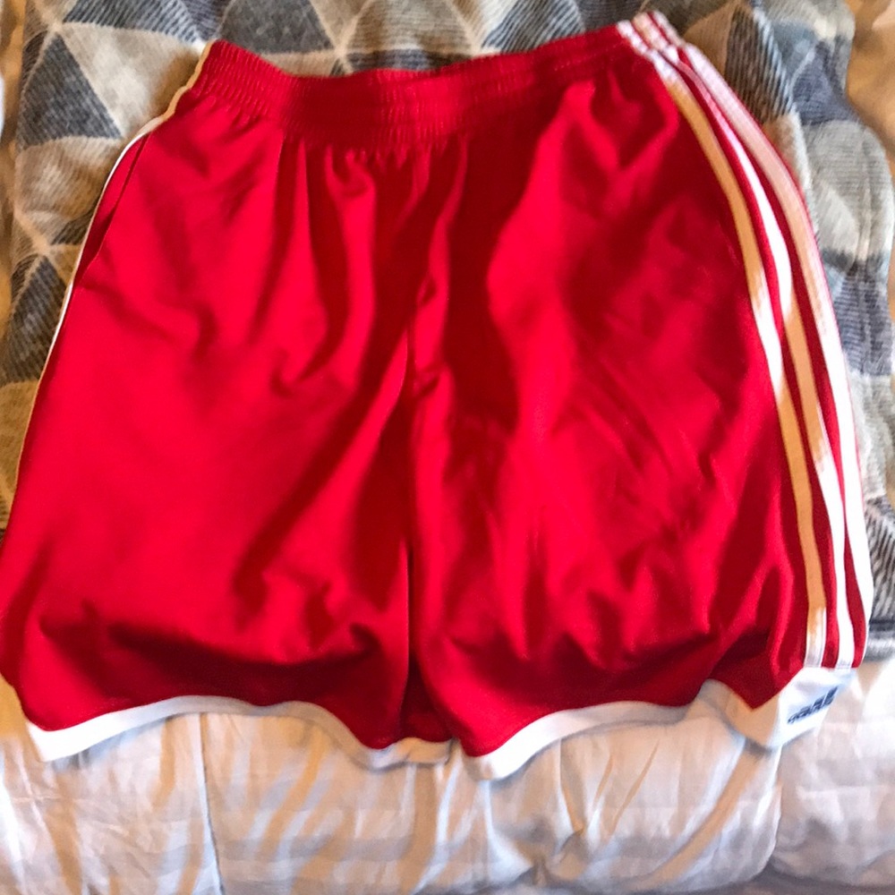 Red adidas shorts